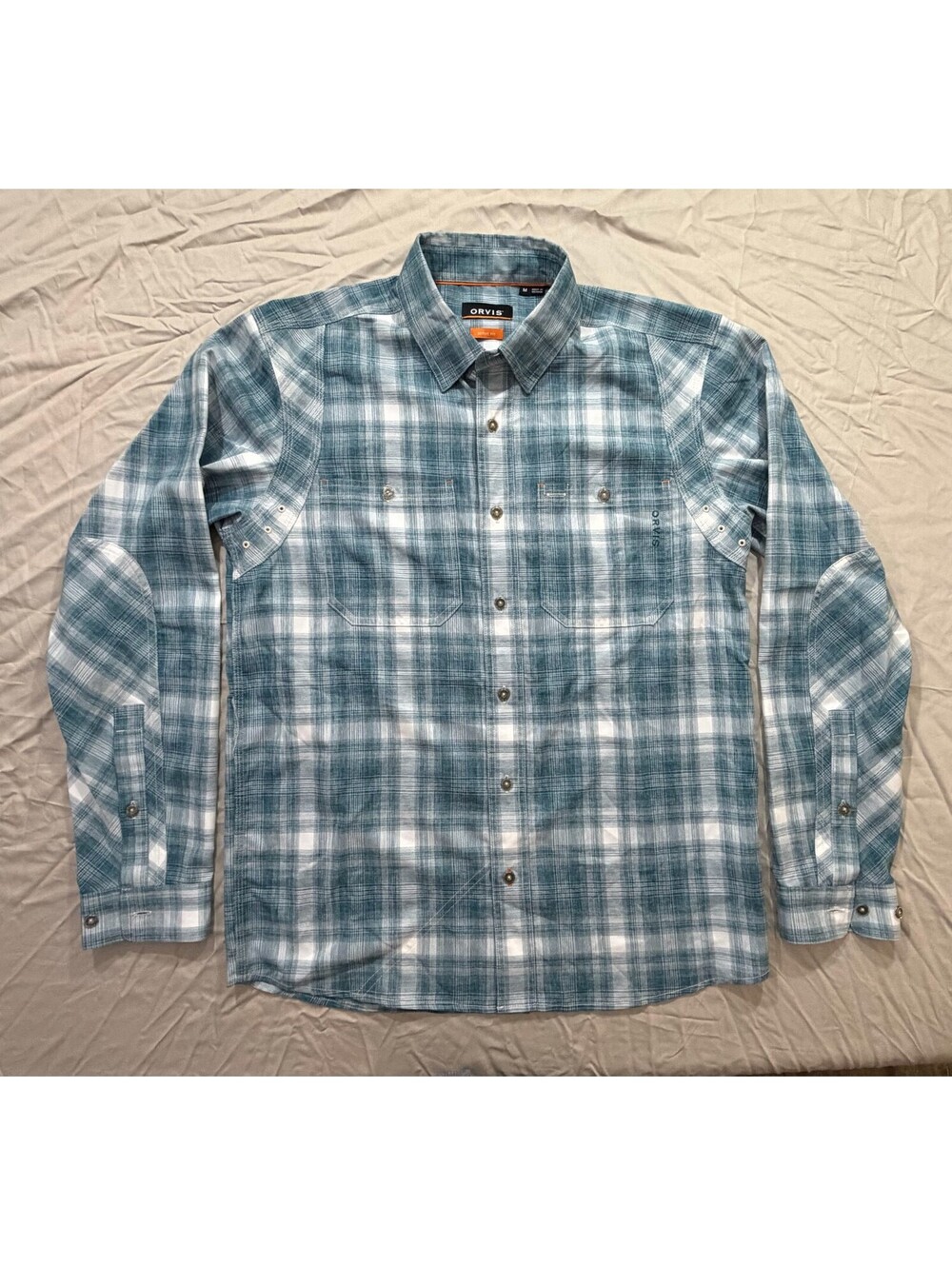 Orvis Active Fit Shirt Men’s M Teal Plaid Outdoor Fishing Long Sleeve